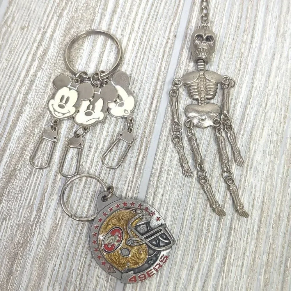 Vintage Lot of 7 Assorted Keychain Figures Disney Looney Tunes NFL Mickey Mouse